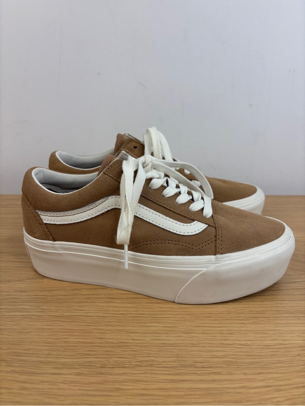 Vans Women's 7 Old Skool Stacked Platform Sneakers "Soft Suede Burro/True White"